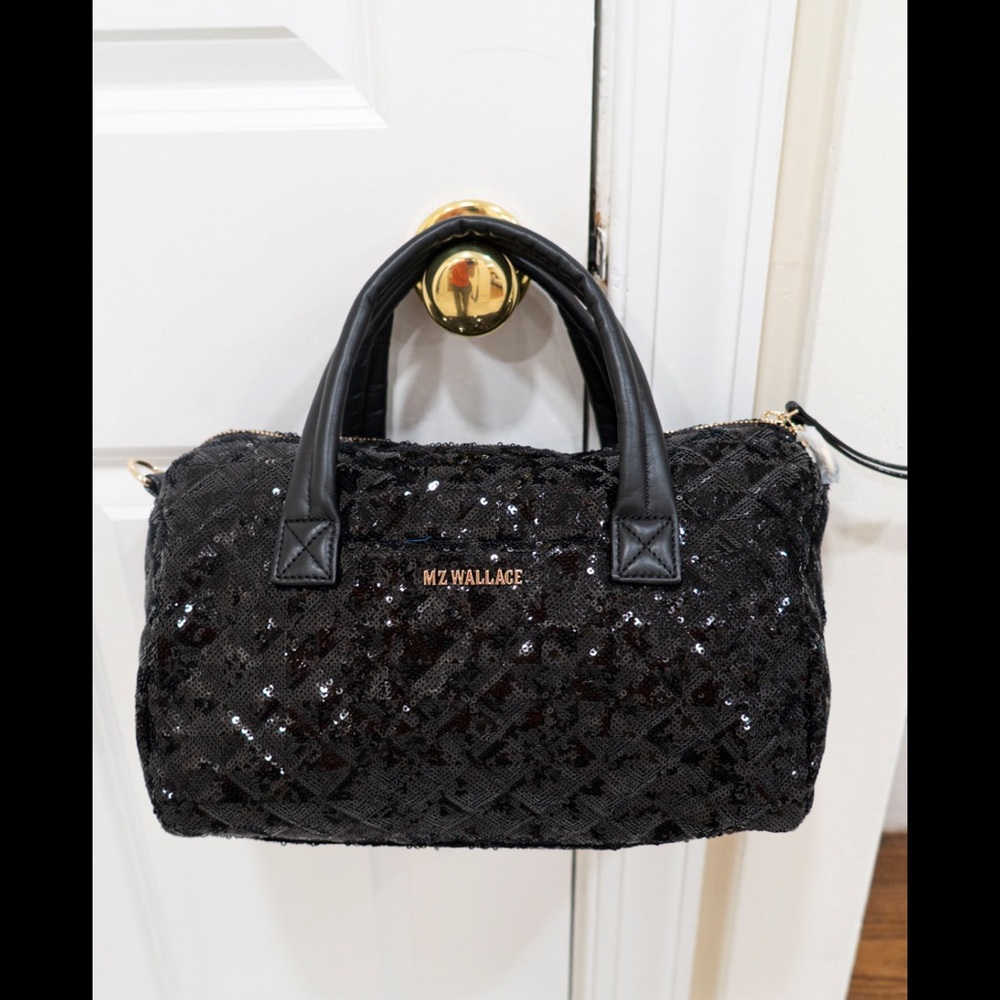 MZ Wallace Black Quilted Sequin Satchel
